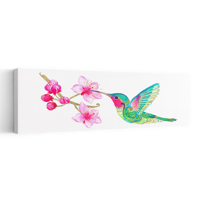 Colibri et fleur colorée, délicat colibri vibrant, cerisier, fleur, art mural nature, H 36 po x l 12 po