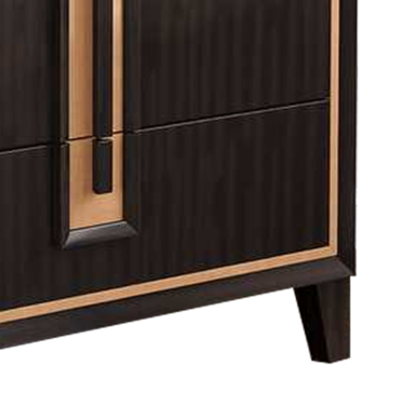 Commode haute Yada, 5 tiroirs, brun espresso, or