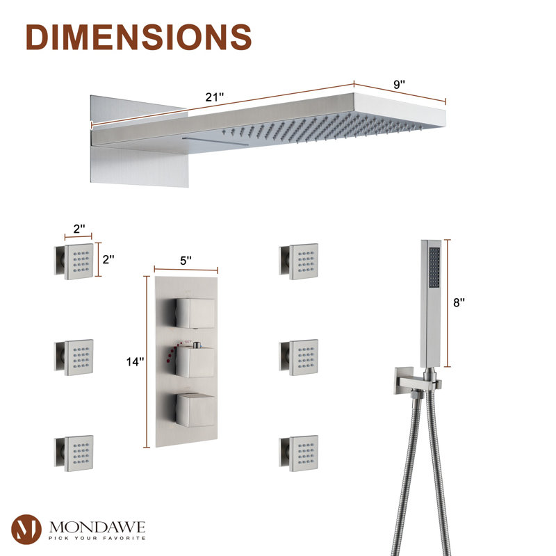 Herathena Complete Shower System with Rough in-Valve, Brushed Nickel
