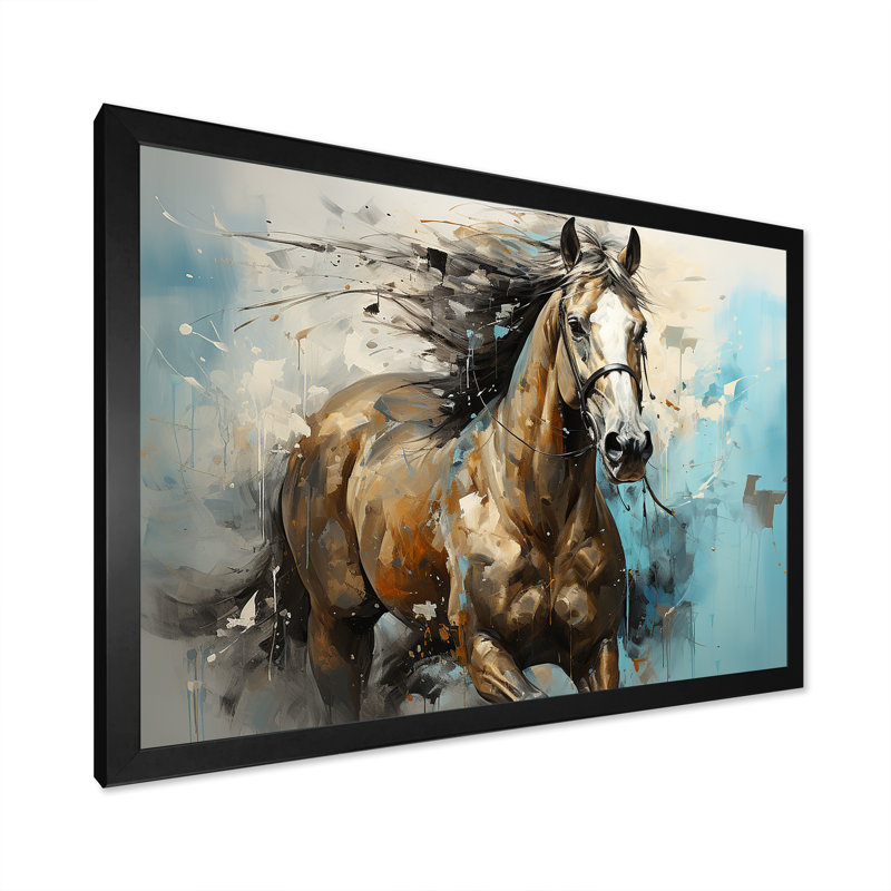Cheval galopant fantaisiste - cheval, art mural, H 24 po x l 32 po x P 1 po, Cadre simple noir