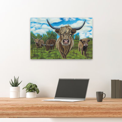 A Morning Graze - Art contemporain de pâturages de bovins Highland