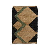 Rectangle Chevron Hand Woven Flatweave Hemp Indoor / Outdoor Area Rug in Black/Brown/Green