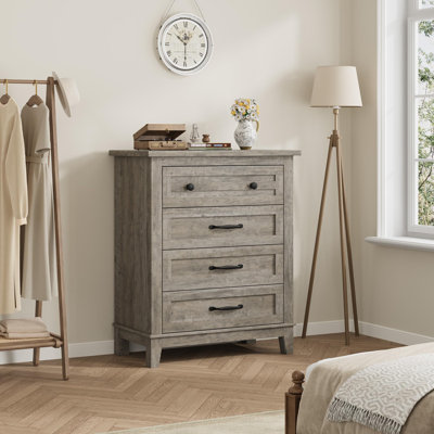  4 commodes pour la chambre à coucher, commode verticale de 34,8 po de hauteur avec grand rangement, commode autoportante en bois pour la chambre à coucher, le salon et le bureau personnel, gris