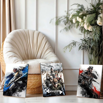 Ensemble de 3 affiches encadrées Metal Gear Solid sur toile - Superbes impressions de personnages de jeu vidéo pour la décoration de chambre de joueur, affiches de décoration de haute qualité pour les fans, décoration murale moderne pour salon, chambre ou bureau