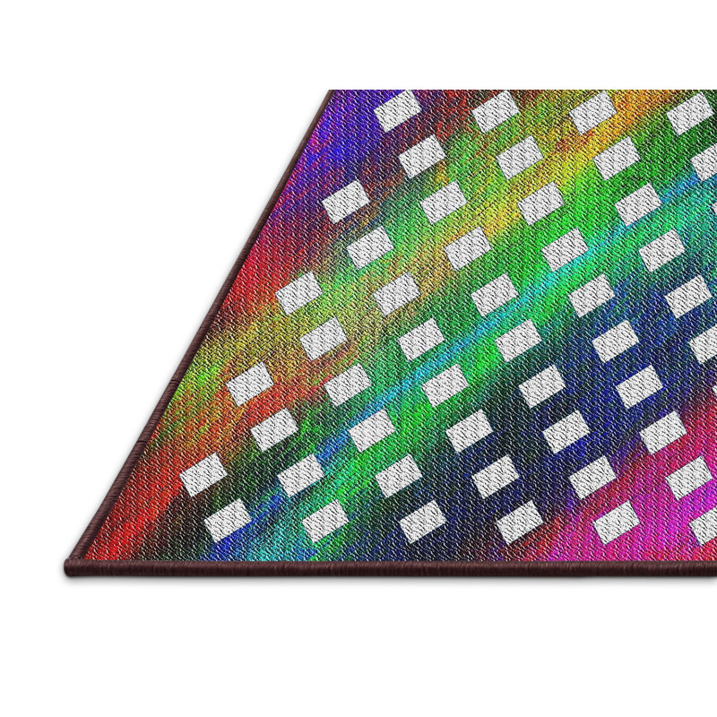 Tapis rose/vert/rouge tissé à la machine, Rectangle 4 pi x 6 pi