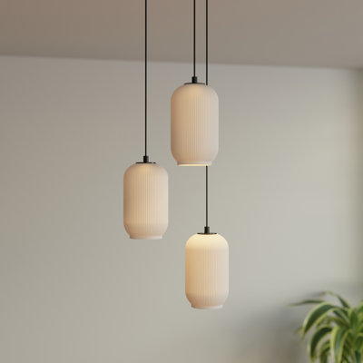 Luminaire suspendu en verre blanc 3 lumières