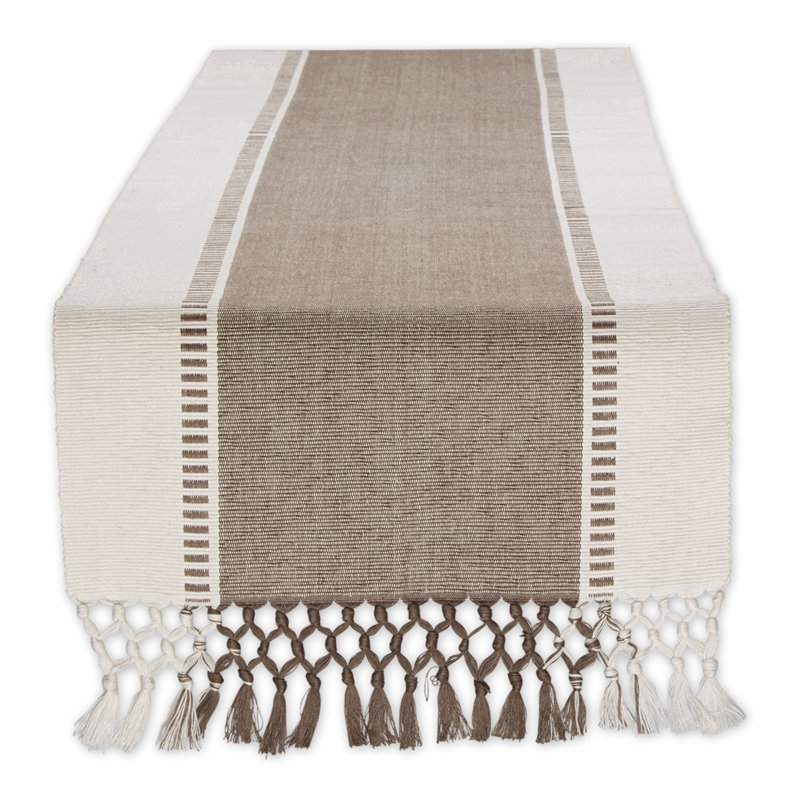 Basquez Striped 100% Cotton Table Runner, Brown, 13" W x 72" L