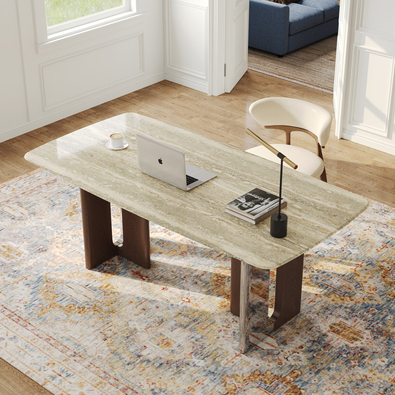 Bureau moderne rectangulaire 63 ", bureau en faux marbre avec plateau double