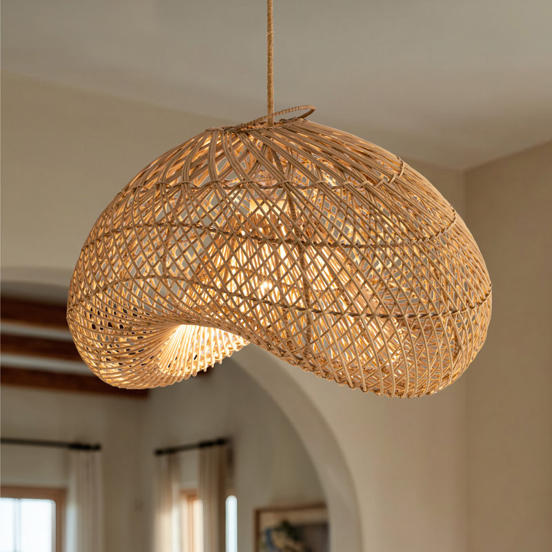 Sepherina Rattan Pendant Light - 24" Natural Handwoven Adjustable Light Fixture For Kitchen Island, Dining Room or Living Room in Farmhouse & Modern Style