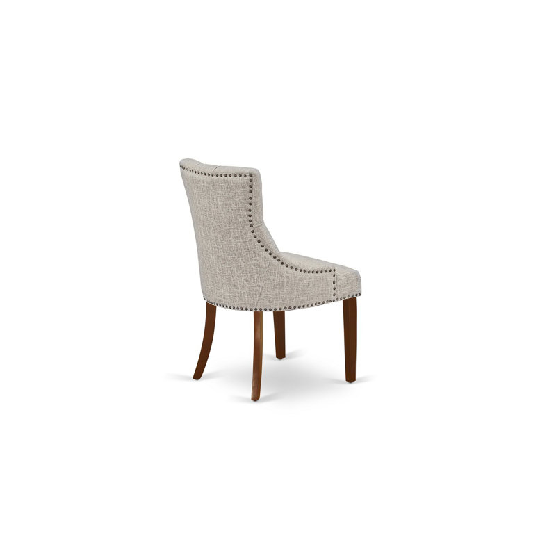 3 Piece Dining Set Contains a Rectangle Dining Room Table with Butterfly Leaf and 2 Doeskin Linen Fabric Upholstered Chairs, Mahogany