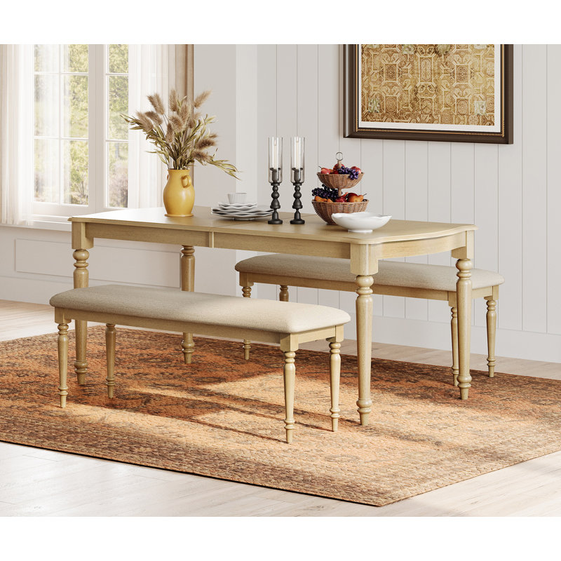 Ensemble de table de salle à manger 3 pièces - Comprend une table de salle à manger, 2 bancs rembourrés, ensemble de salle à manger de style campagnard, chêne