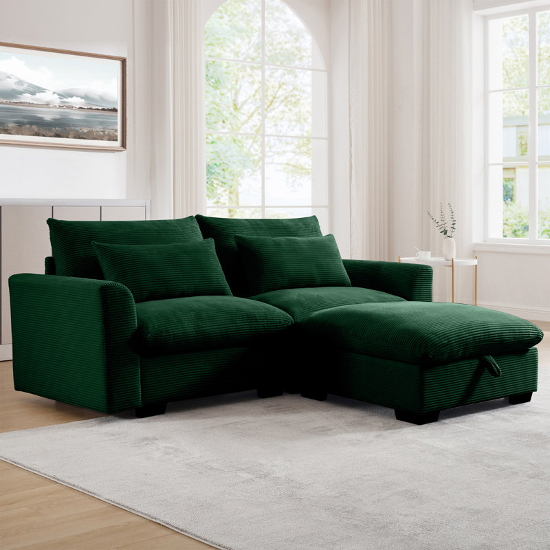 Karaka Corduroy L-Shaped Sectional, Green Corduroy