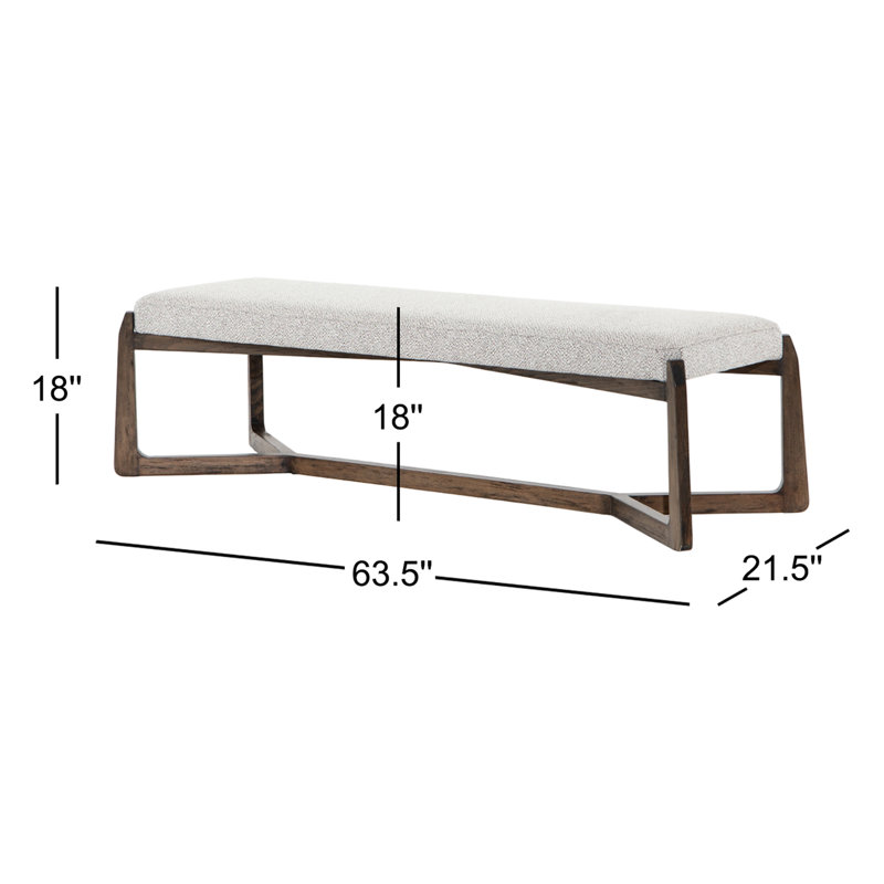 Roscoe Upholstered Bench, Brunswick Pebble, Vintage Sienna Beech