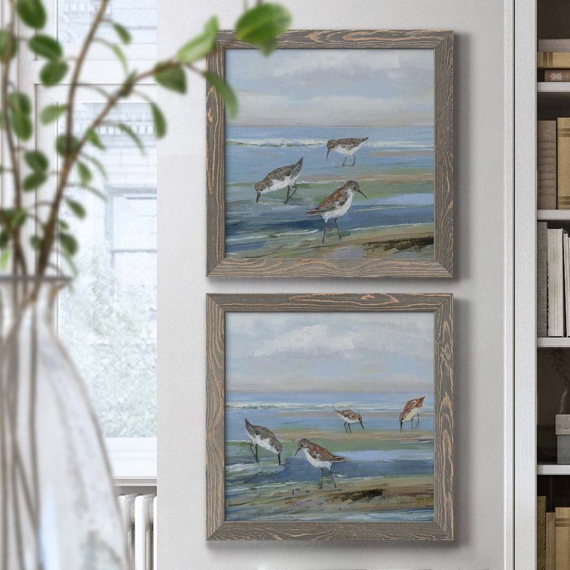 Seabird Beach I - ensemble de 2 peintures sur toile encadrées, H 17 po x l 34 po x P 1,5 po, Encadré gris