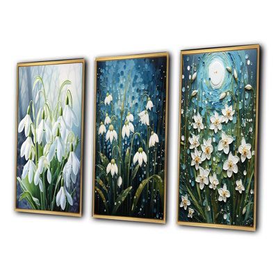 " White Green Snowdrops Romantic Impression " 3 - Pieces