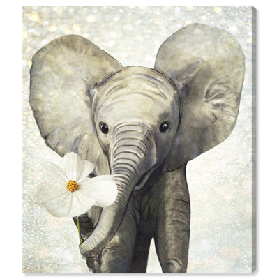 Animaux, bébé mignon, éléphant, fleur de zoo - impression d'art graphique