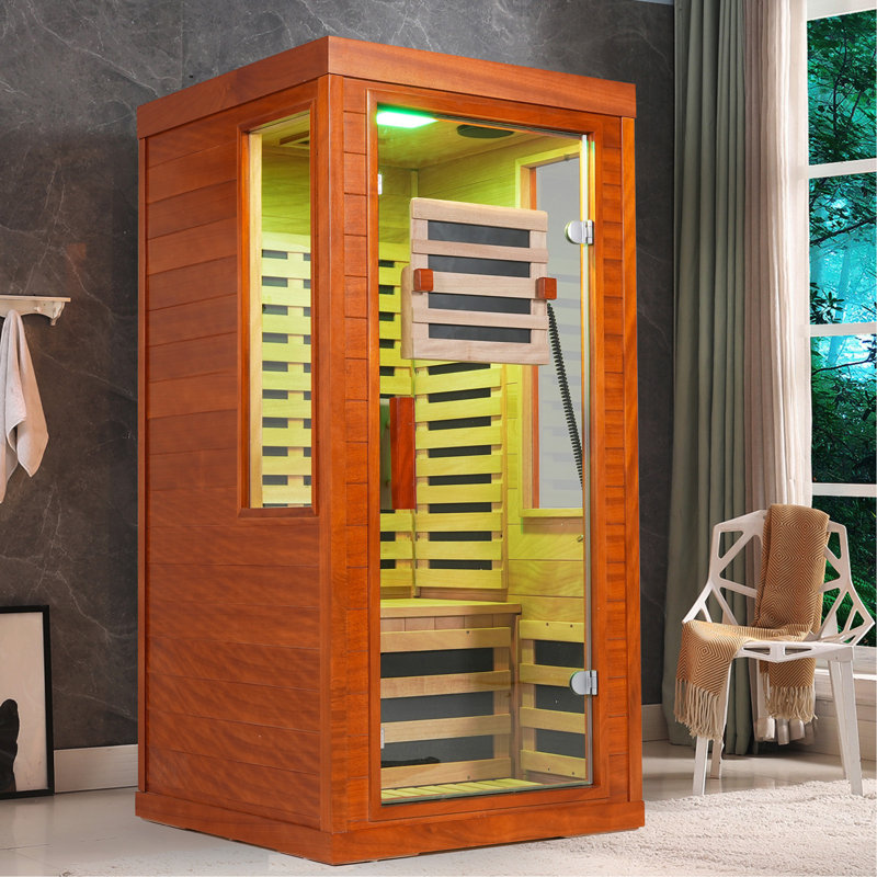 Far infrared sauna front door with red light therapy Low EMFwooden sauna room