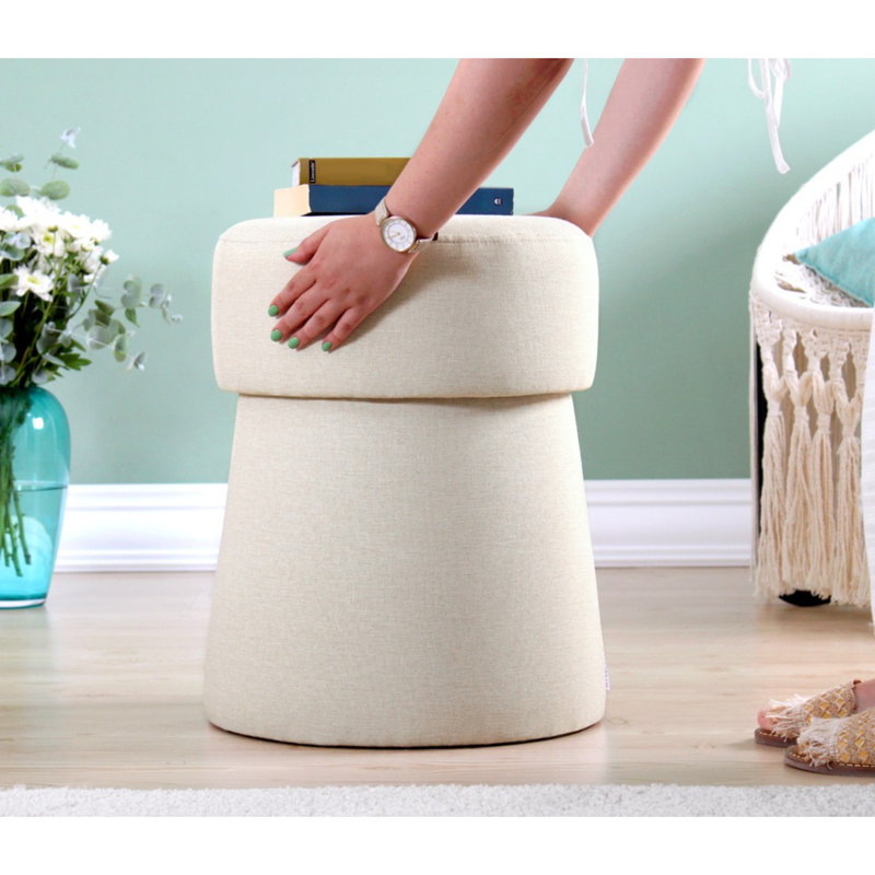 Stylish Pouffe Ottoman, Cream Colour, 19.7 x 15.7 inches | 50% Cotton / 50% Linen, 2.4-inch PVC Coated Hidden Legs | 35 DNS Orthopedic Sponge, Perfect for Bohemian & Scandinavian Decor, Versatile Seating Option