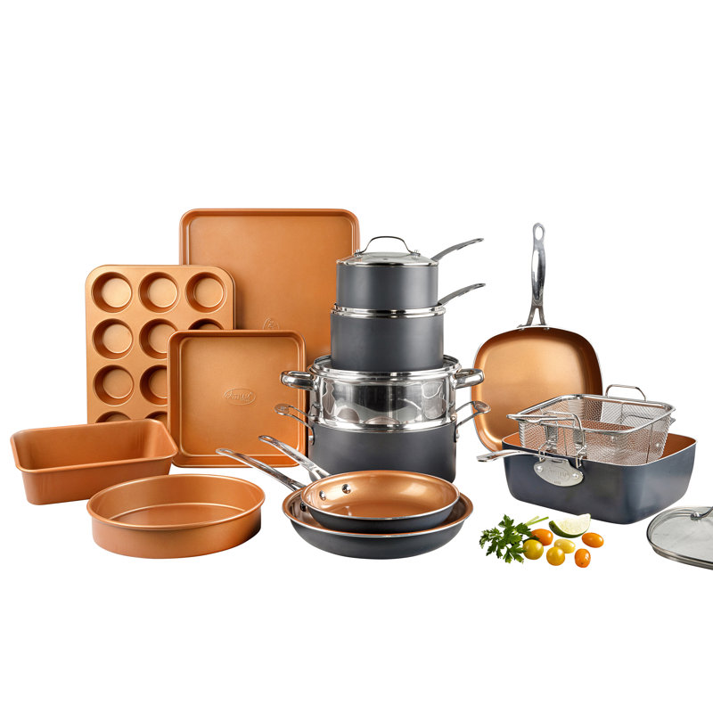 Ensemble de batterie de cuisine et de cuisson antiadhésif de 20 articles avec poignées Stay Cool allant au four et au lave-vaisselle Gotham Steel