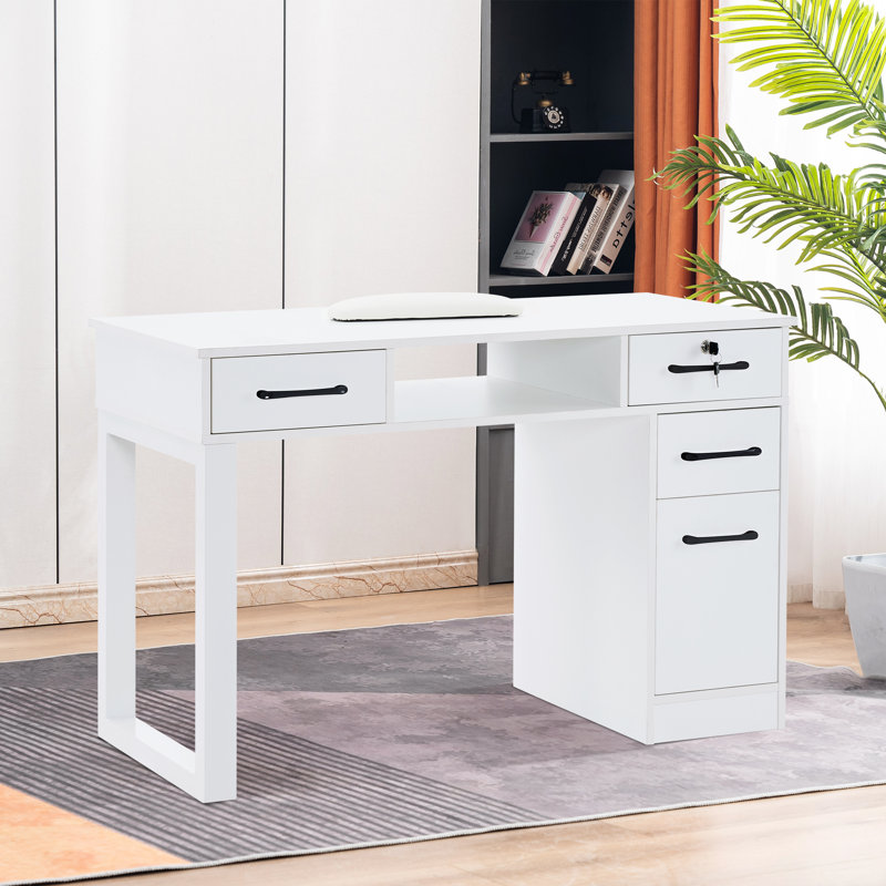 Bureau de maquillage, table de manucure avec tiroir verrouillable et armoire Sakaye, Blanc