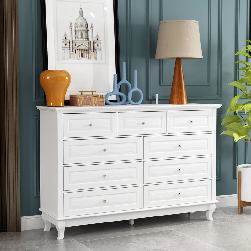 Durmish 55.1” Wide 9-Drawer Dresser, White