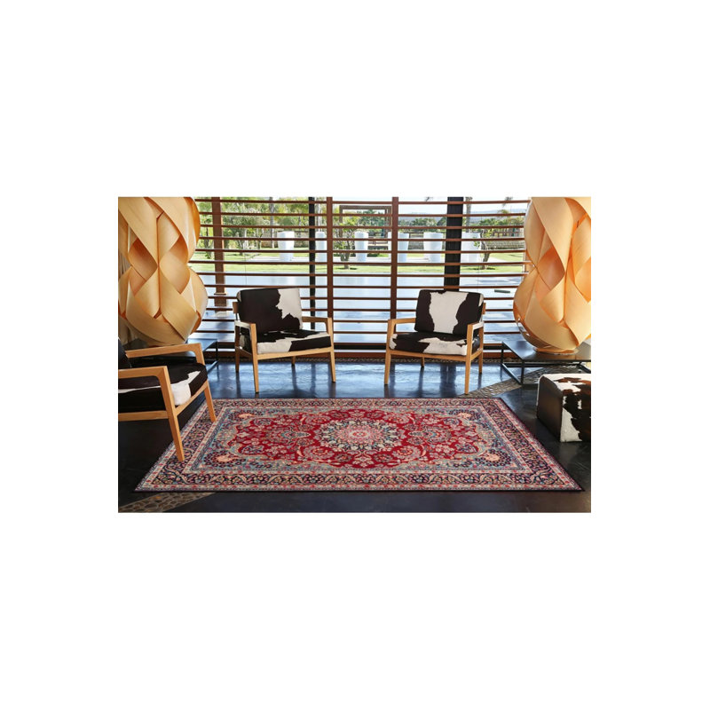 Tapis décoratif géométrique moderne à motif rouge traditionnel, Tapis de couloir 2 pi 6 po x 6 pi 7 po