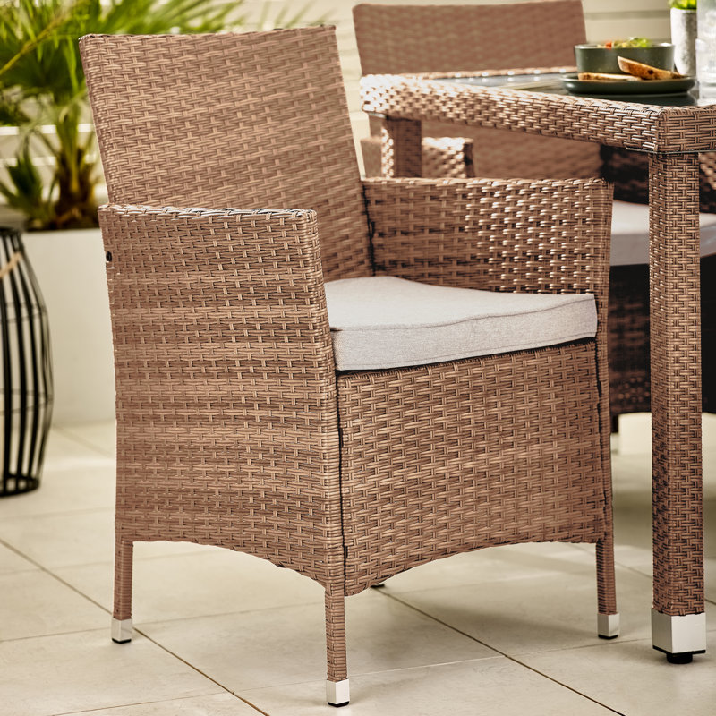 Amos Modern 4 Seat Outdoor Dining Set - Table & PE Rattan Chairs for Garden & Patio (Cover Included), Natural