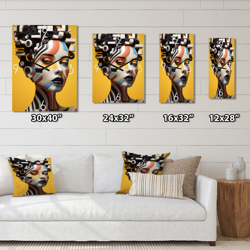 Modèle futuriste afro-américain - Très grande horloge murale, H 32 po x l 16 po x P 1 po