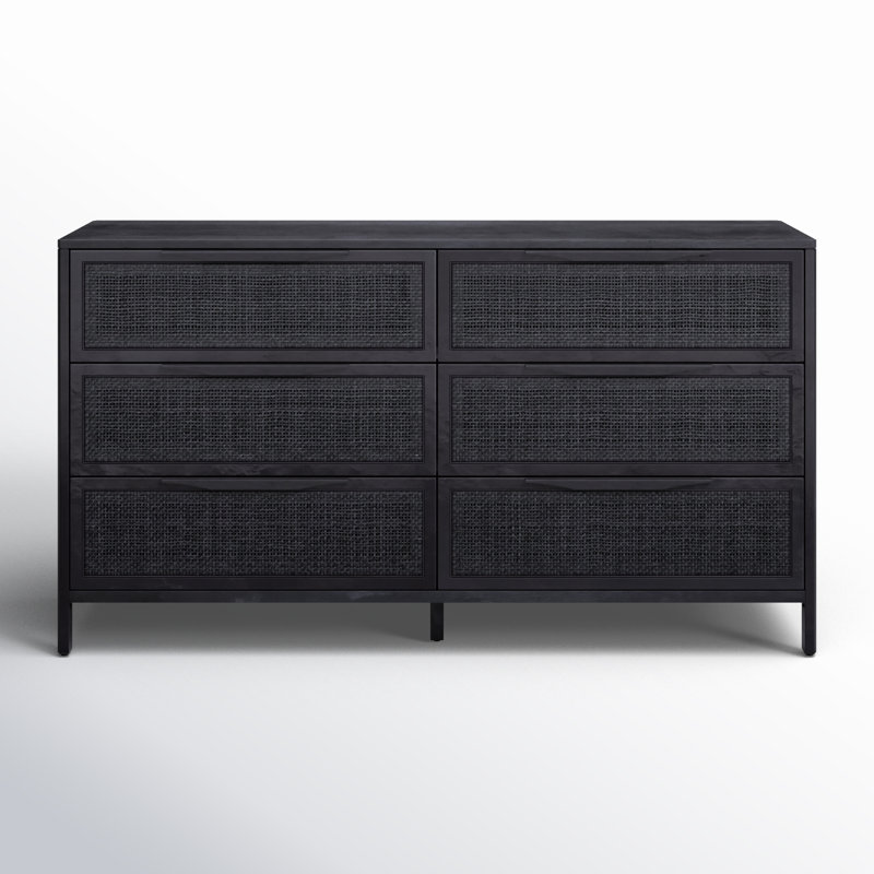 Sydney 6 Drawer Dresser, Black Wash/Black Cane