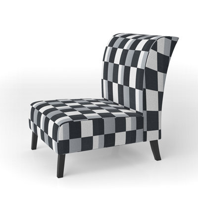 Geometric Monochrome Pattern I - Mid-Century Upholstered Slipper Chair