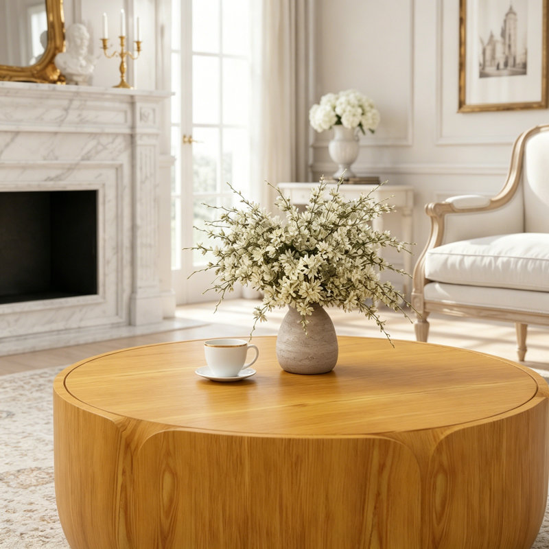 Table basse ronde d'extérieur d'intérieur, Natural, 35.63"W
