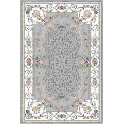 Tapis oriental gris / blanc en velours / coton tissé à plat Dodds