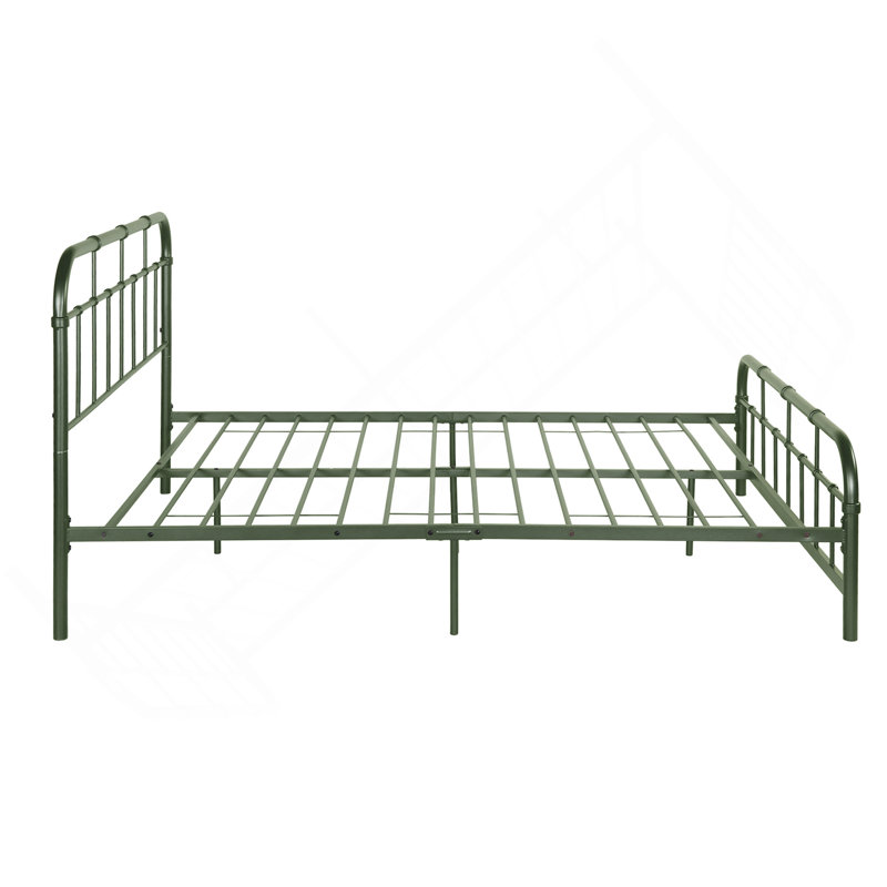 Lit double en métal avec tête de lit et pied de lit arrondis, Lit double, Vert antique
