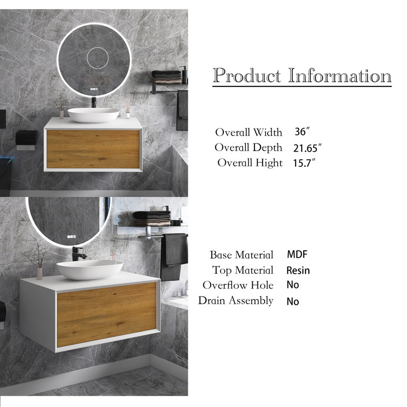 Austwell 36'' Single Bathroom Vanity with Resin Top
