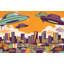 Papier peint UFOs, horizon urbain, graffiti amovible, art mural-1854735382-1854735381