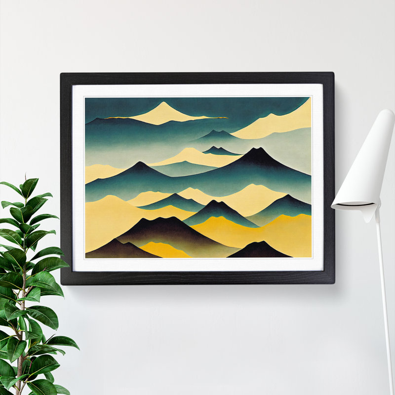 Abstract Japanese Mountains Vol.5 - Framed Print, Black, 46cm H x 64cm W x 2cm D
