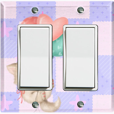 Cute Nursery Animal Cat Balloon 2-Gang Toggle Light Switch Wall Plate