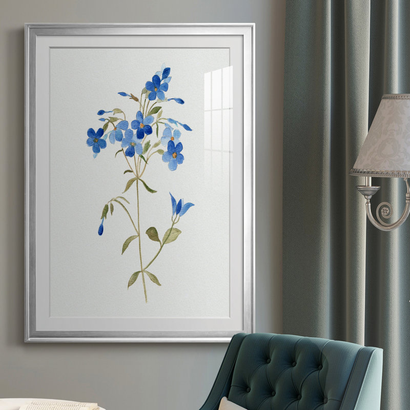 «Blue Blossom Botanical II» - peinture encadrée, Argent, H 26,5 po x l 36,5 po x P 1,5 po