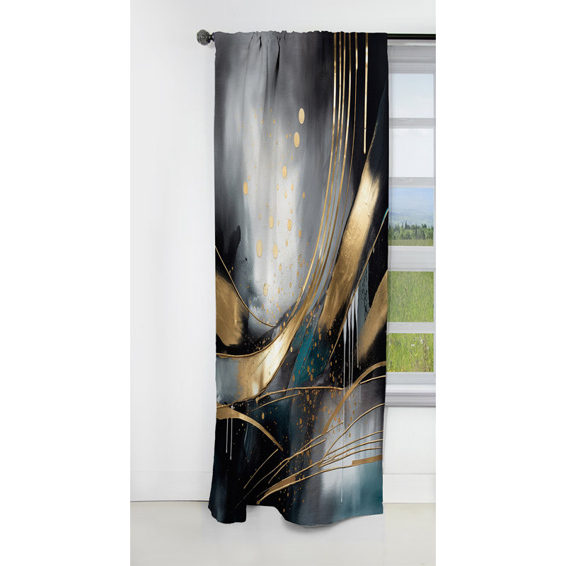 Shapes And Lines Abstract Marble II - Rideau occultant en marbre marbré abstrait - 1 panneau, L 52 po x L 63 po