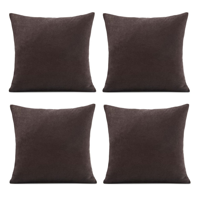 Nalaiyah Velvet Chenille Cushion Covers with Filler Pads, Chocolate