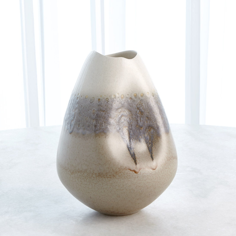 Cream Rises Dented Table Vase, 3.5" H x 10.25" W x 10.25" D