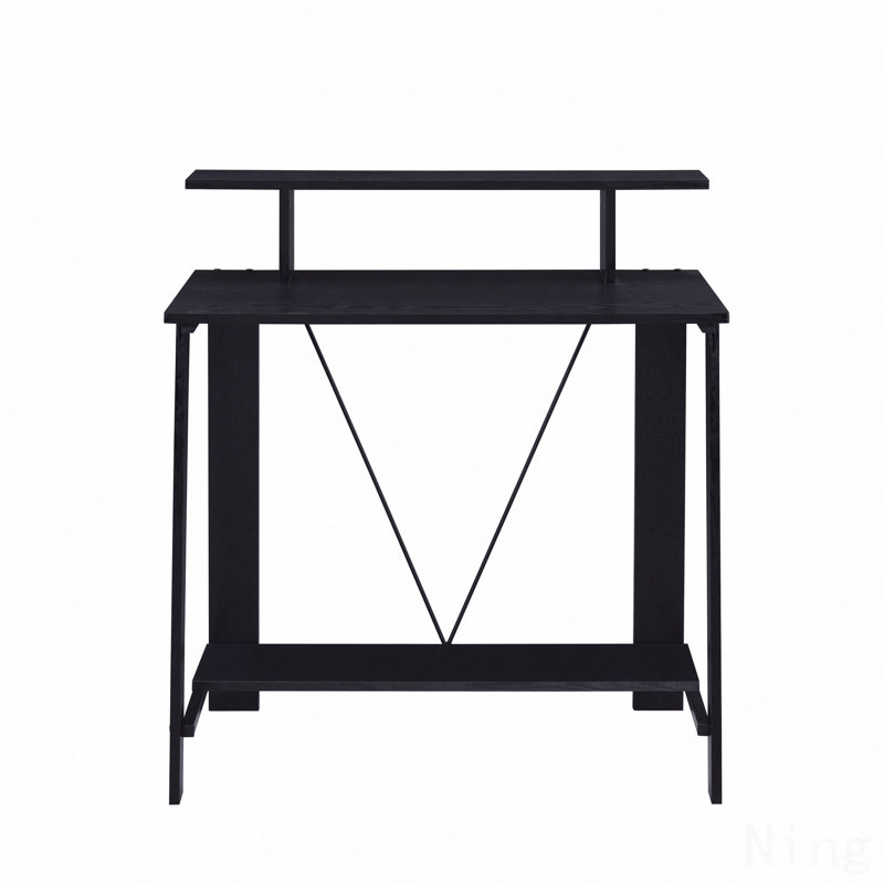 Black Writing Desk, with Upper Shelf, Black