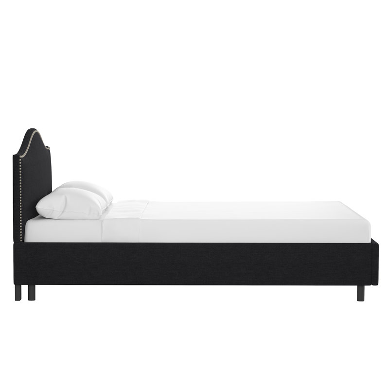Lit plateforme tapissier Myers, Double, Lin classique noir