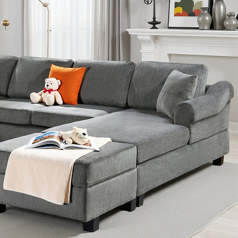 Canapé modulaire en chenille de 111,8 po en forme de U - 6 places avec repose-pieds de rangement mobile, capacité de siège de 330 lb