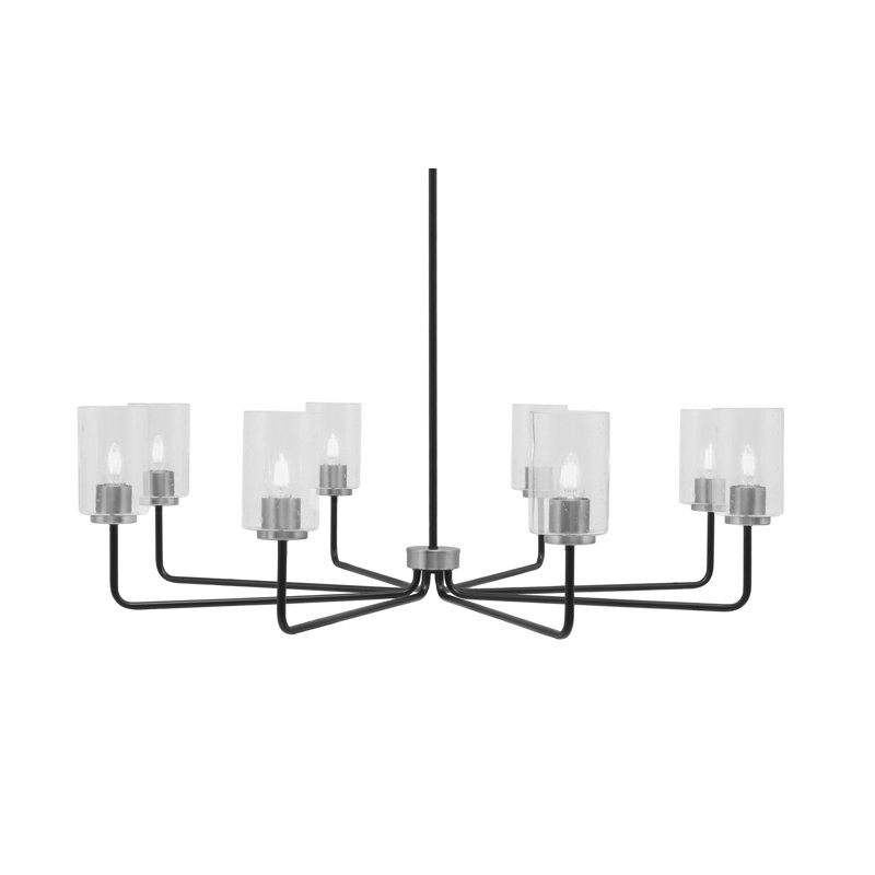 Lustre 8 lumières Amarmula, noir mat et finition graphite, verre transparent de 4 po, Clair, Noir / nickel