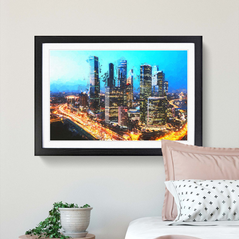 Moscow Russia Skyline in Abstract - Picture Frame Graphic Art Print, Black Framed, 36cm H x 48cm W x 2cm D