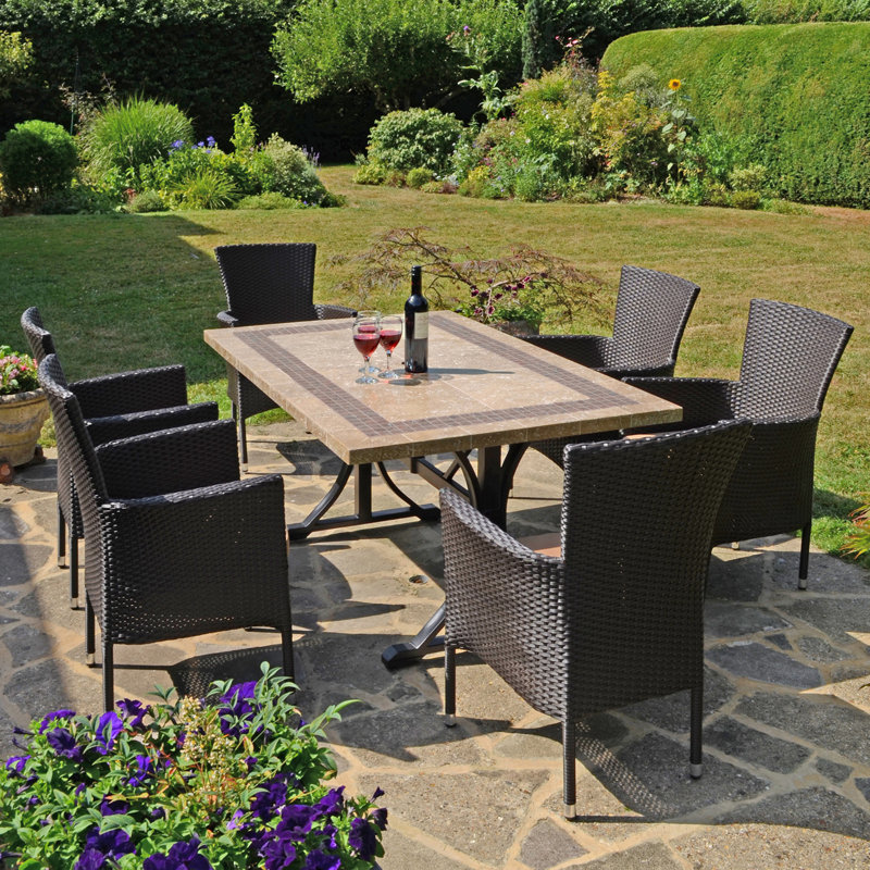 CHARLESTON Stone Dining Table with 6 STOCKHOLM Chairs Garden Set, Brown