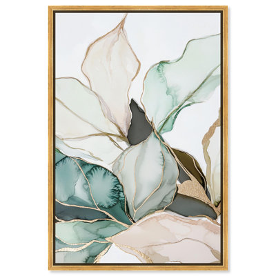 «Pastel Leaves with Gold III», art floral élégant par 