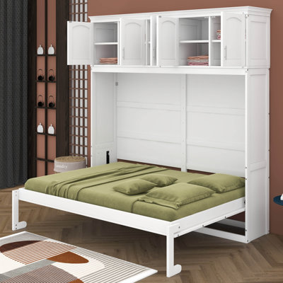 Grand lit escamotable mural avec armoires supérieures, lit escamotable mural, lit escamotable horizontal pour chambre d'amis ou bureau à domicile