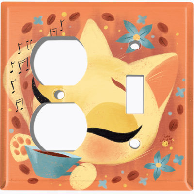 Coffee Bean Cat Lover Flower Orange Patterned 2 - Gang Combination Plate Standard Combination Wall Plate